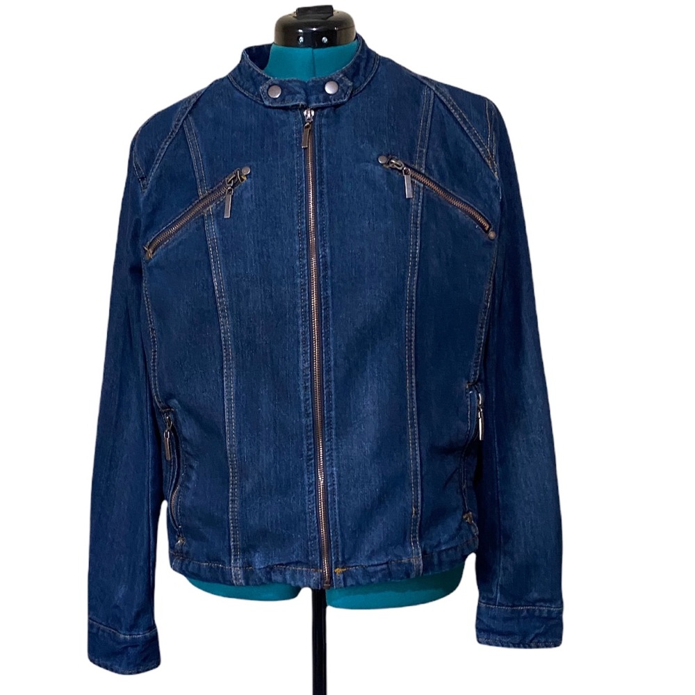 DB Dressbarn Crew Collar Women’s Long Sleeves Dark Denim Jean Jacket Size XL